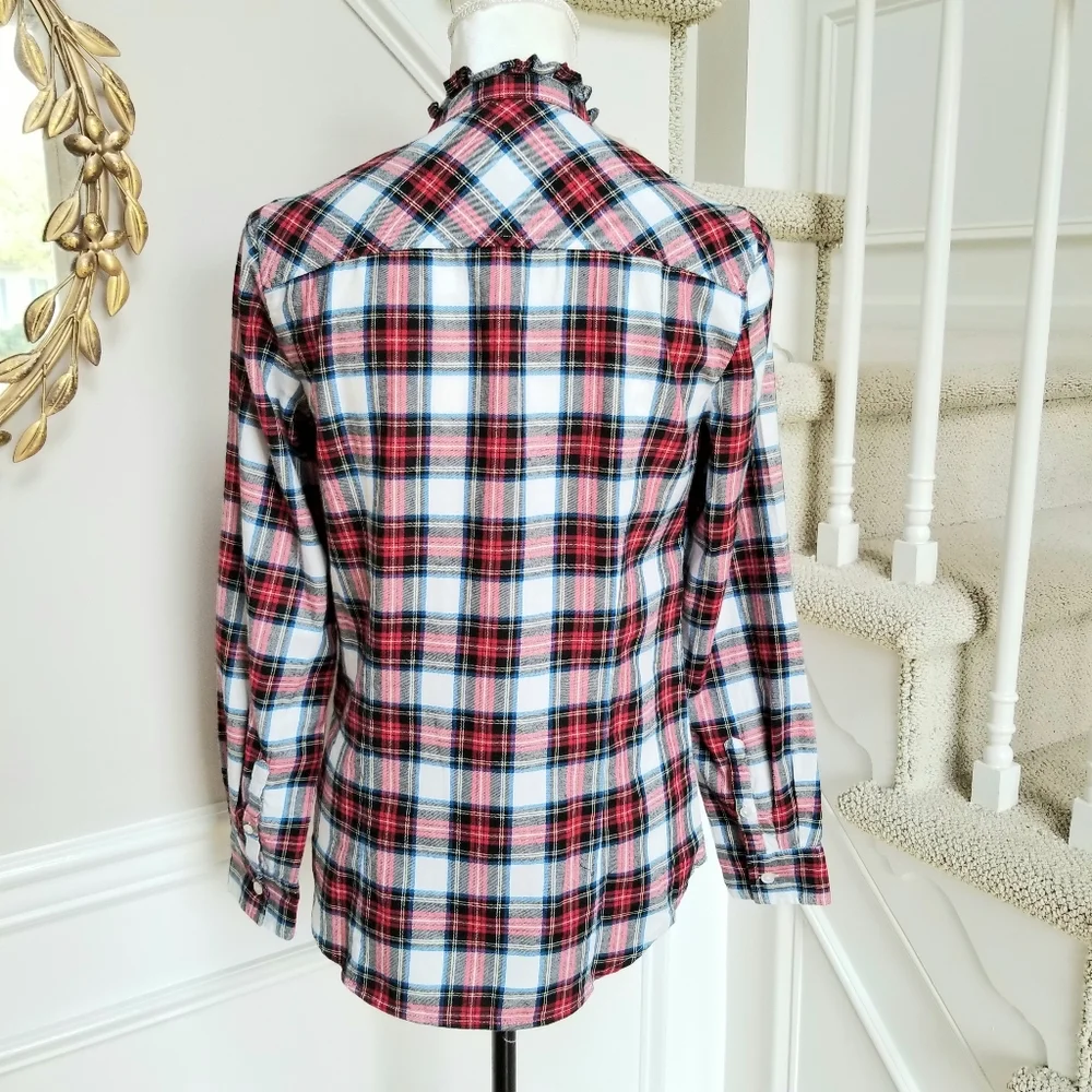 New! J Crew sz. Small S Stewart Tartan Plaid Flannel Ruffle trim NWT